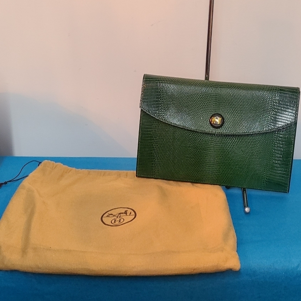 Hermès Rio H Green Lizard Clutch